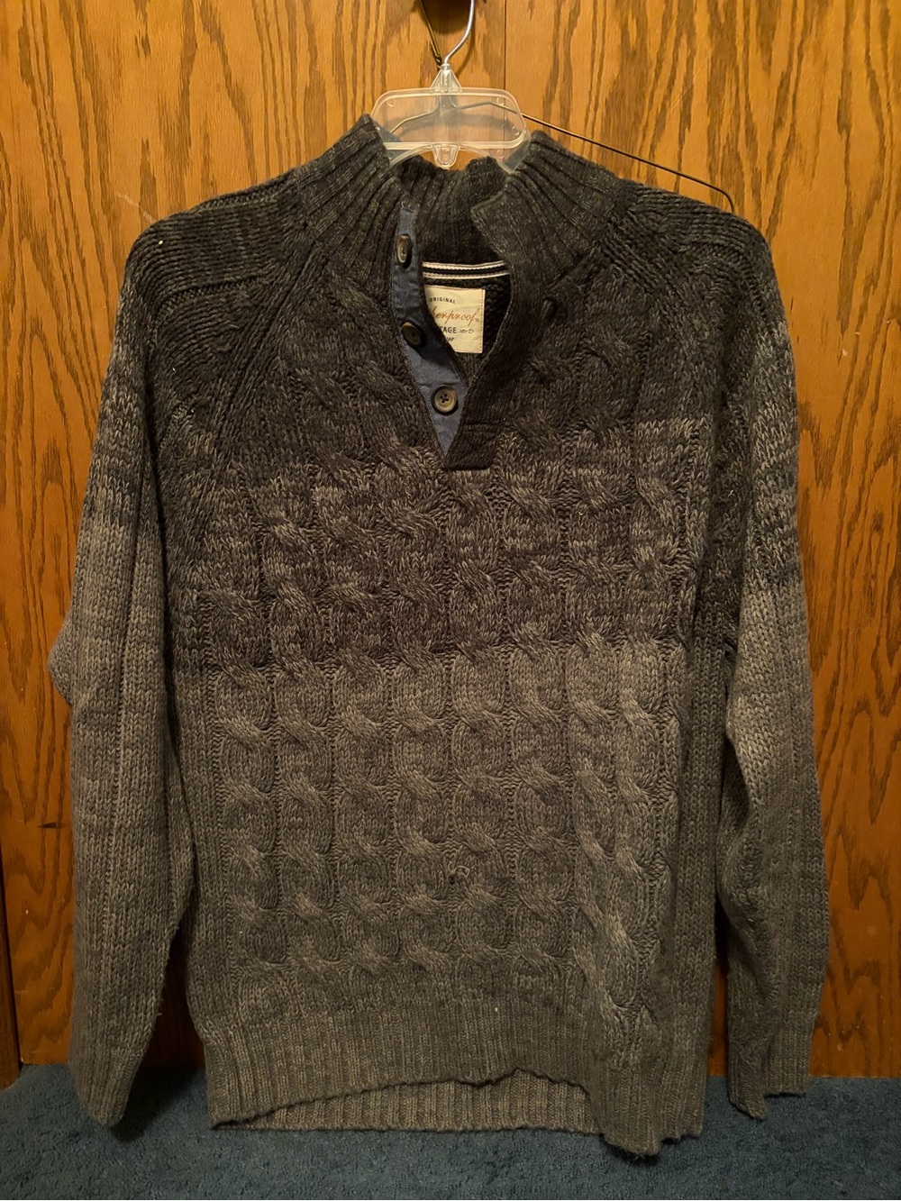 Men's Weatherproof Vintage Gray Ombre Cable-Knit Sweater with Button Placket